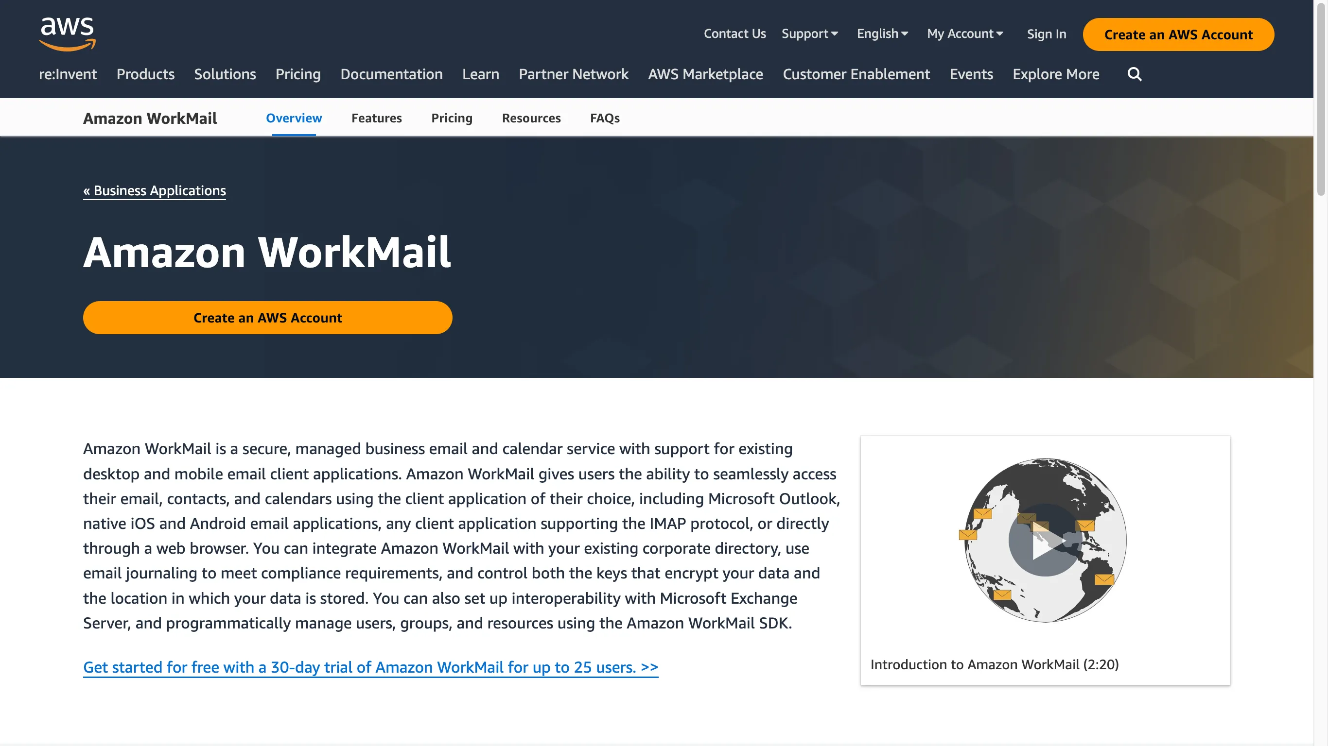 Amazon Workmail es el servicio de correo electrónico de una fuente cerrada.