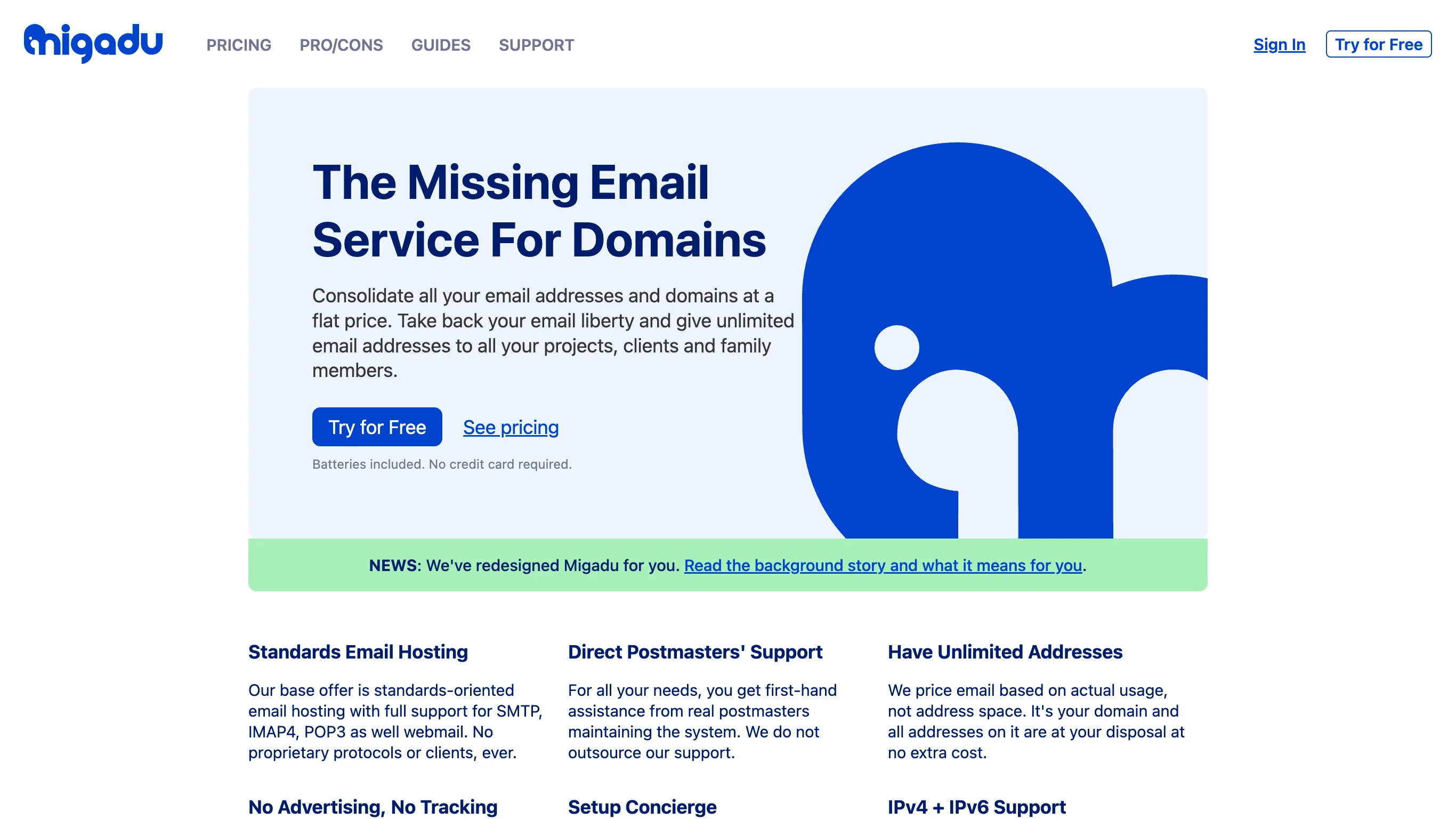 Migadu es el servicio de correo electrónico de una fuente cerrada.